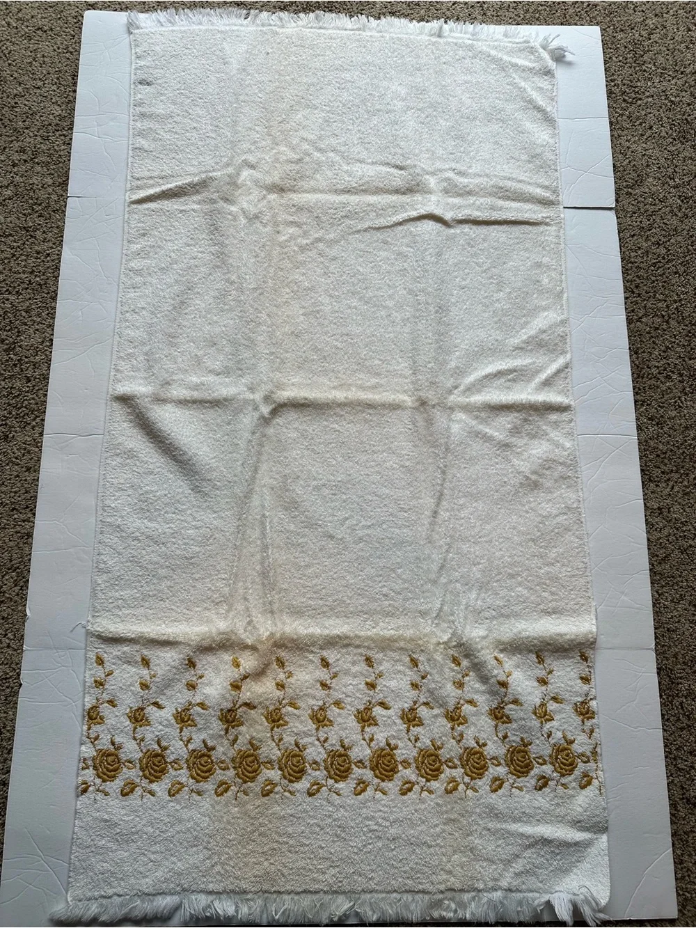 Vintage Dundee Gold Rose Towel Set Of 3 Hand Towel Wash Cloth Bath Towel Fringe